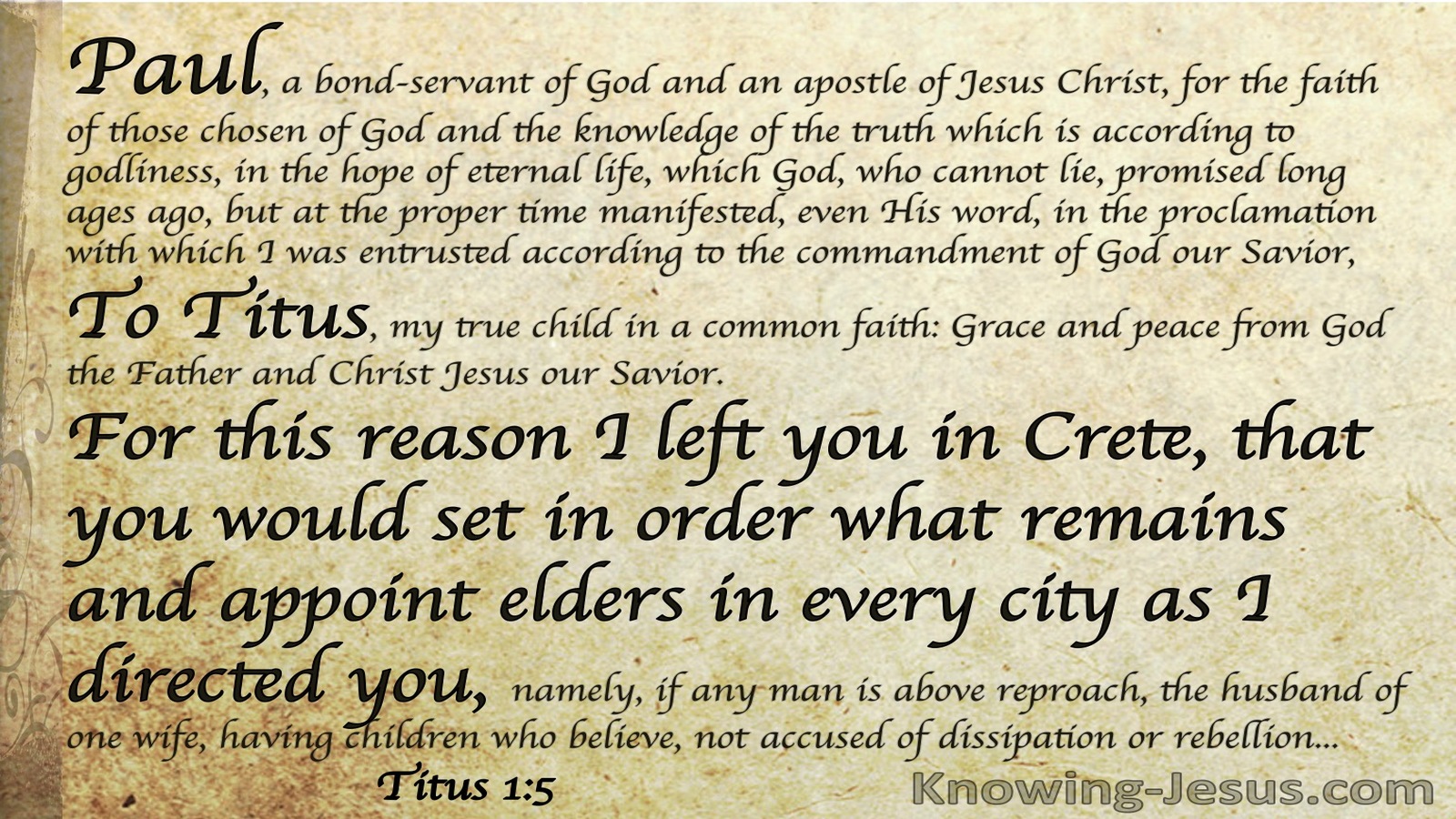 Titus 1:5 Left In Crete To Appoint Elders (beige)